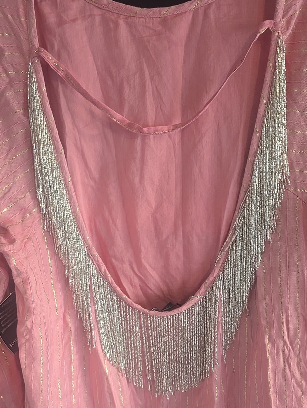 Pink & Silver  Short Dress Embellished Fringe Scoop Back Size Medium